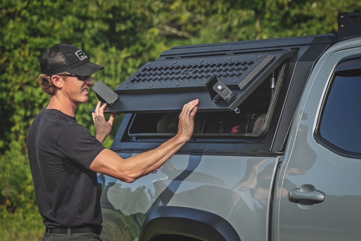 Toyota Tacoma Bed Cap Side Shelf Storage Bin - Passenger Side - Rough Country - Integrated LED Lighting, Powder-Coated - '16-'23